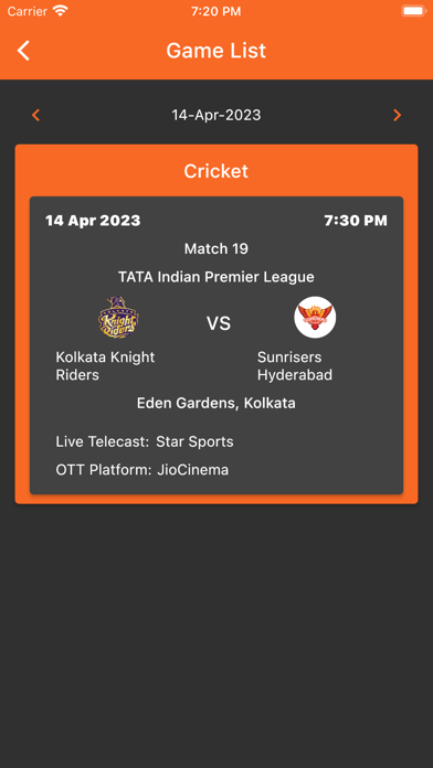 Scoretab-India Sports Calendar Screenshot