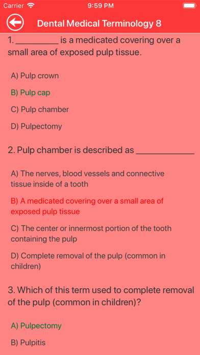 Dental Medical Terms Quiz Screenshot