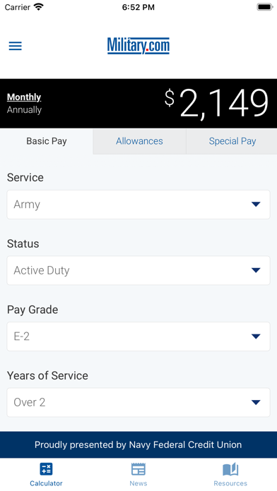 Military Pay by Military.com Screenshot