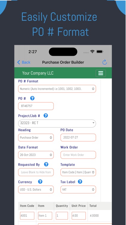 Purchase Order Builder