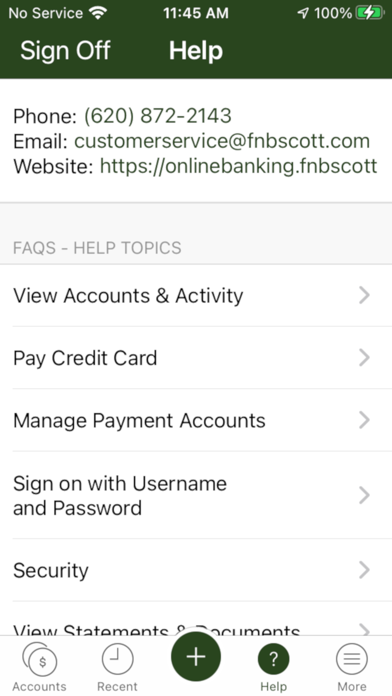 FNB-Scott City Credit Card Screenshot
