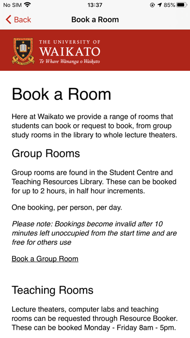 WaikatoUni Screenshot