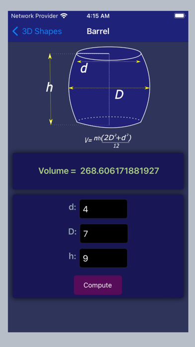 Area and Volume Calculator Screenshot
