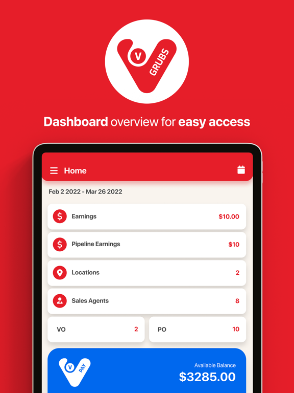 vGrubs Sales iPad screenshot 1 - Food & Drink app