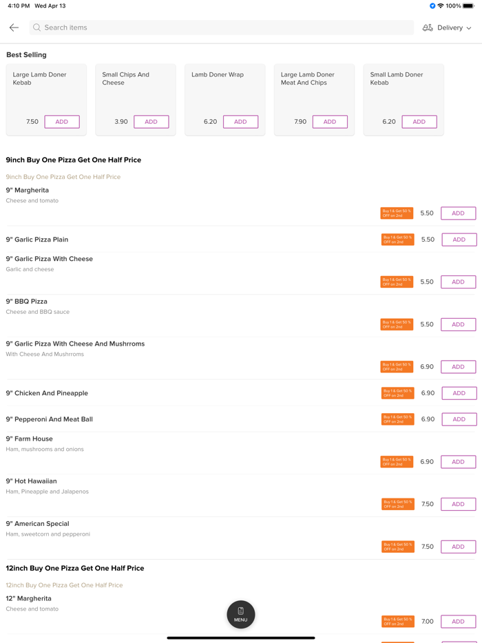 Mozzarella Pizza And Kebab
