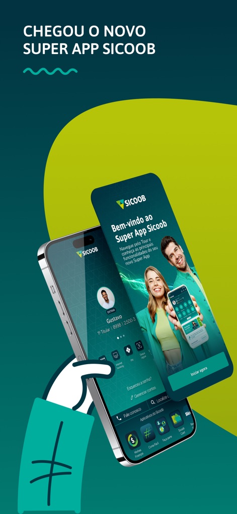 Sicoob - The app presents a sleek new user interface and a welcoming introductory screen, highlighting its modern design and intuitive first impression for new users.