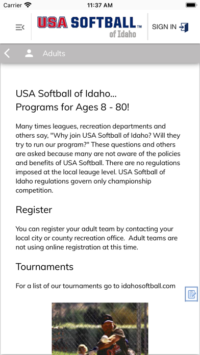 USA Softball of Idaho Screenshot