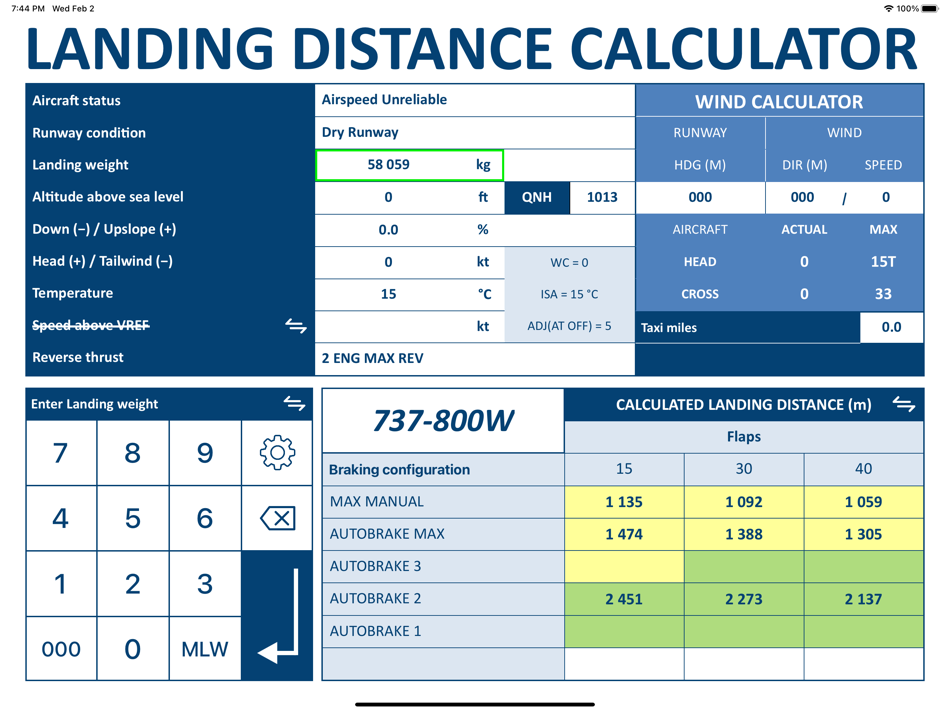 #3. Landing distance calculator (iOS) Podle: MEGAPROJECTS B.V.