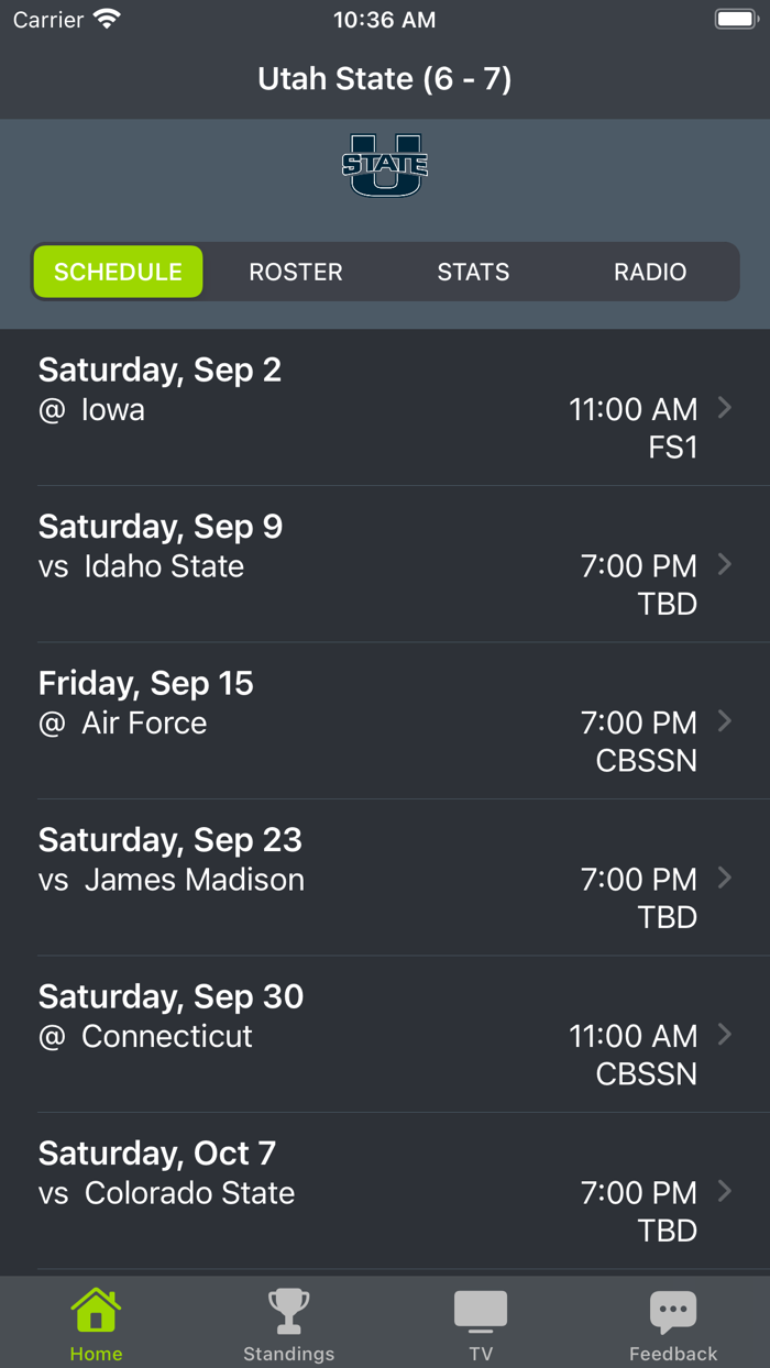 Utah State Football Schedules