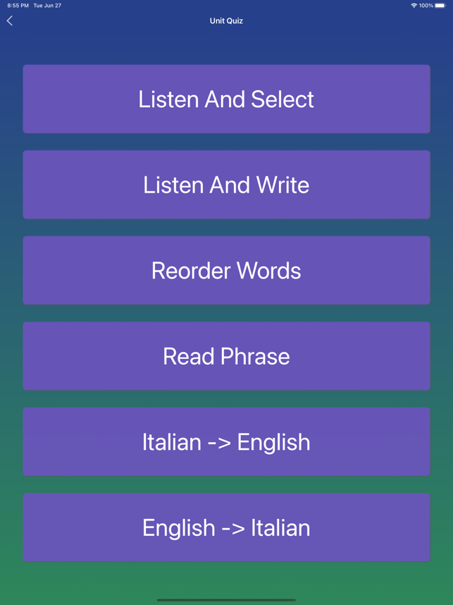 Снимак екрана за учење италијанских фраза