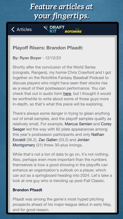 Fantasy Baseball Draft Kit '24 Screenshot