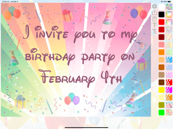Create birthday invitation iPad screenshot