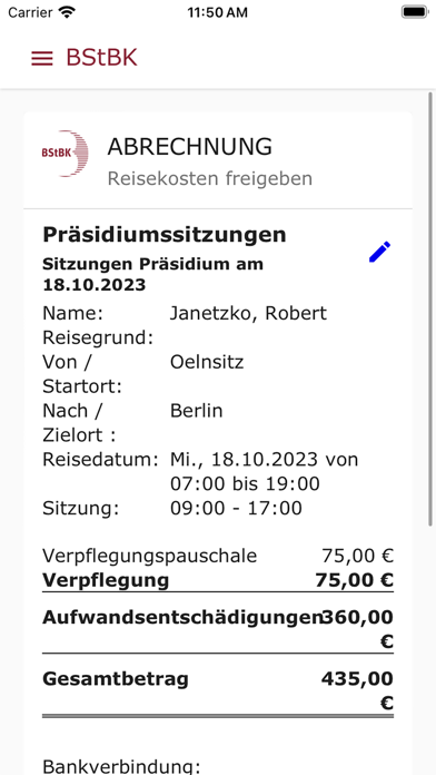 Reisekosten - BStBK Screenshot