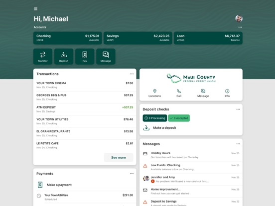 Maui County FCU Mobile iPad screenshot 1 - Finance app