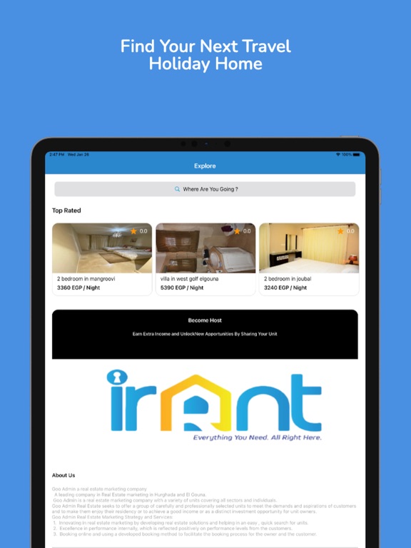 I_Rent iPad screenshot 1 - Travel app