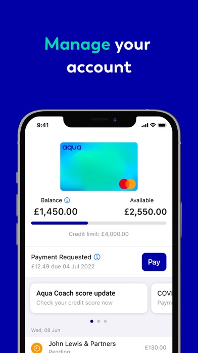 Aqua credit card Screenshot