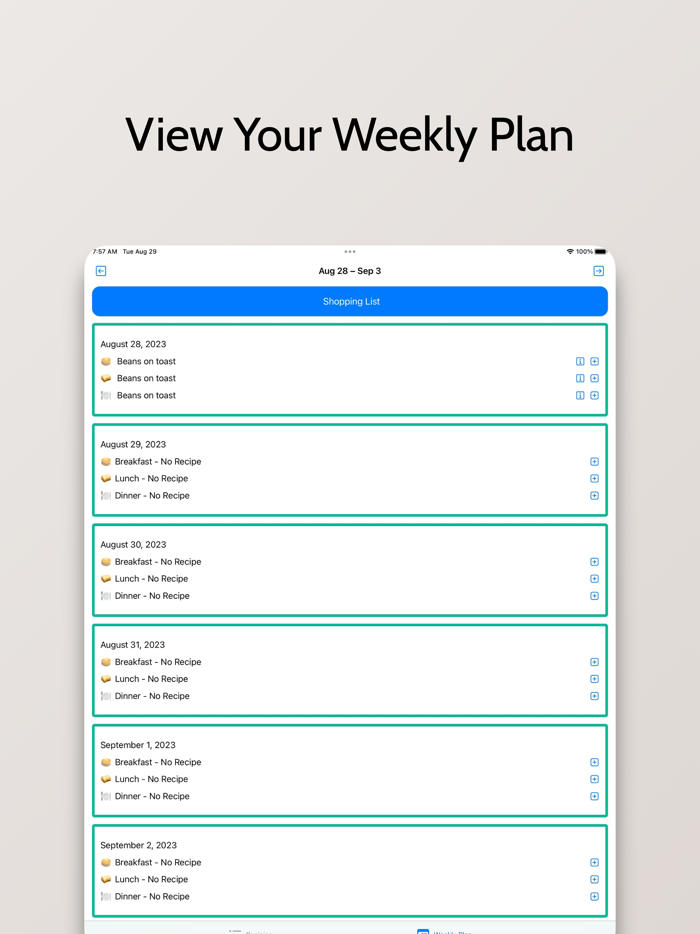 Meal Planner - Recipe Storage
