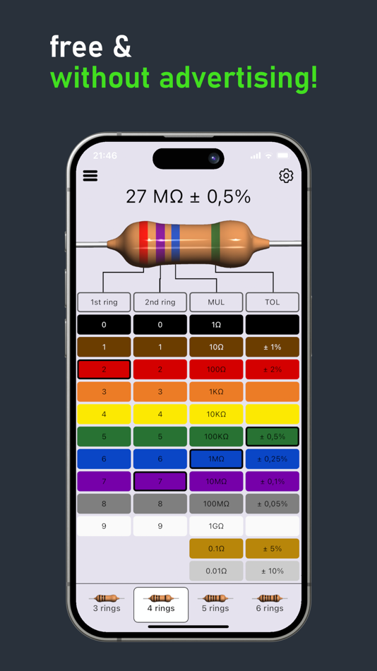 #2. Resistance Color Calculator (iOS) Podle: Fabian Schiller