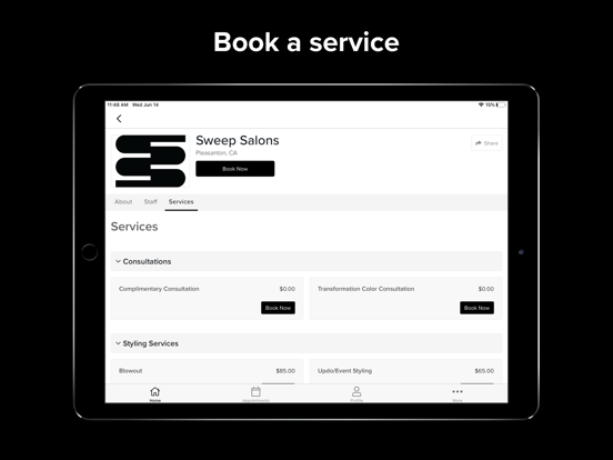 Sweep Salons iPad screenshot 3 - Lifestyle app