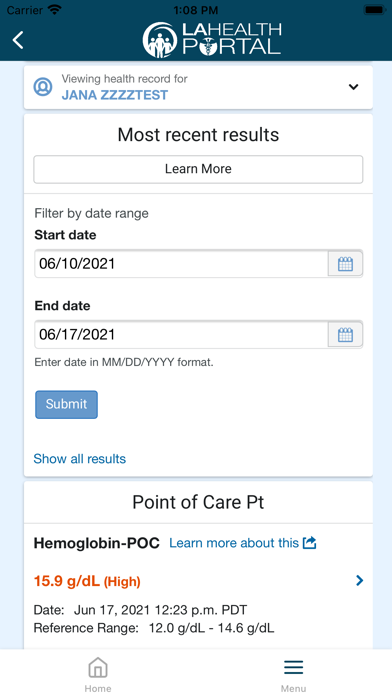 LA Health Portal Screenshot