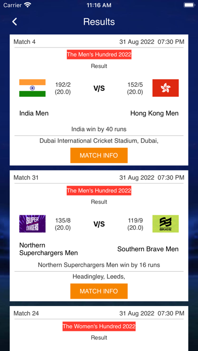 Screenshot #1 pour Live Cricket Score - Live Line