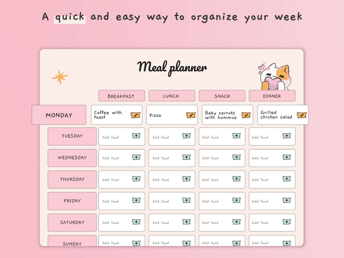 Meal plan template food diary