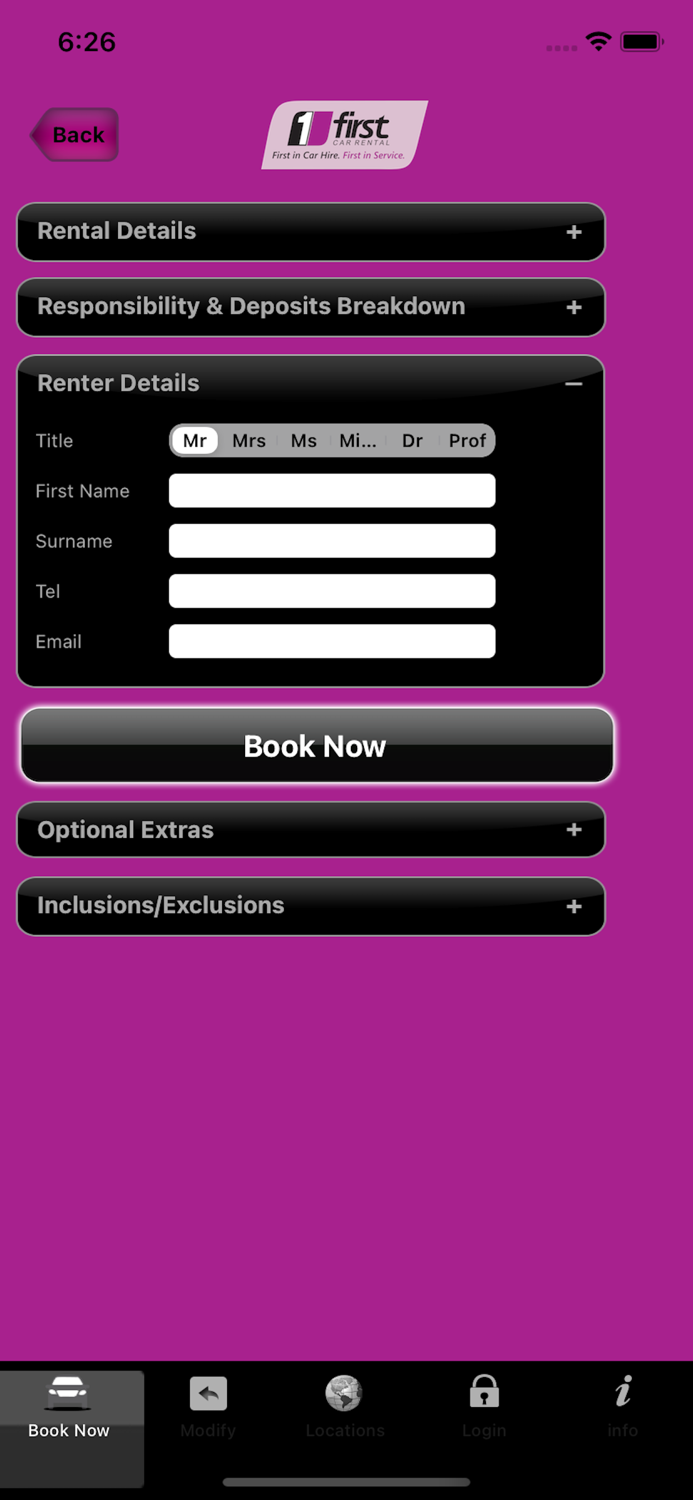 First Car Rental Booking App