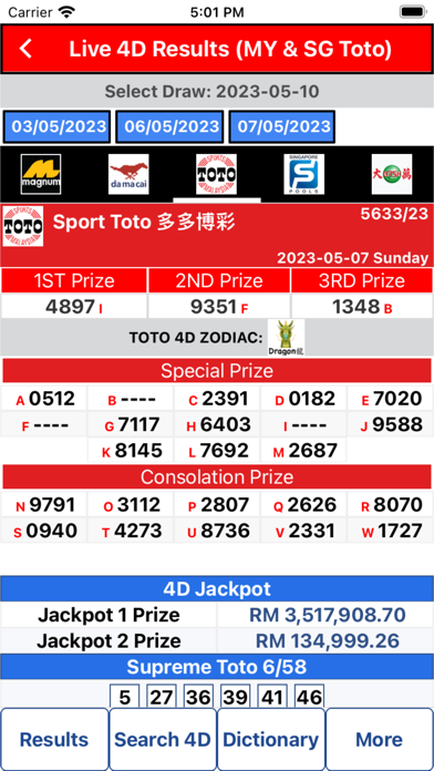 Live 4D Results Toto 4D Screenshot