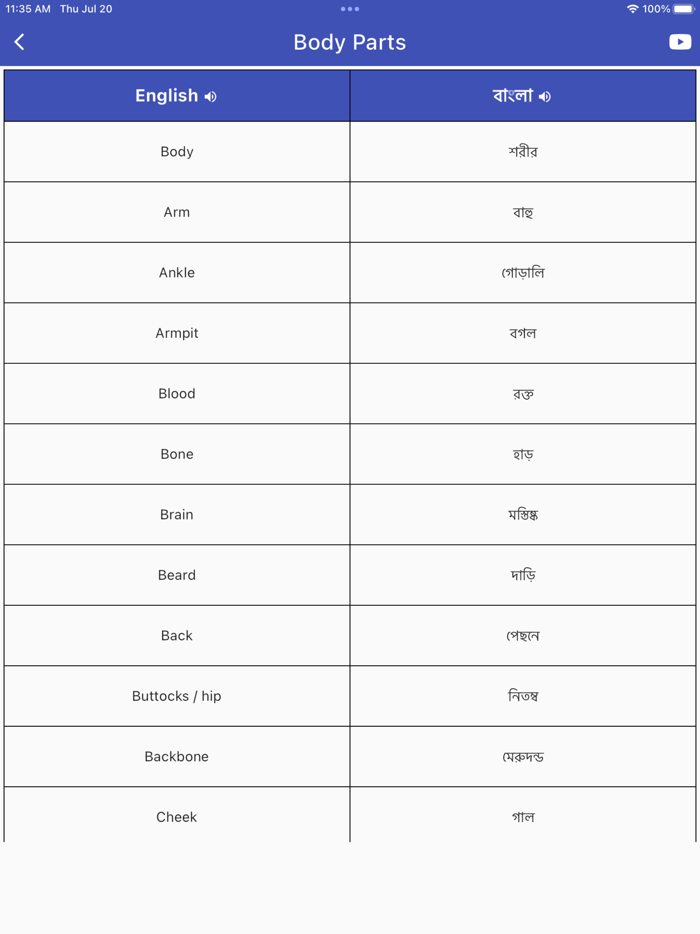Daily Words English to Bengali