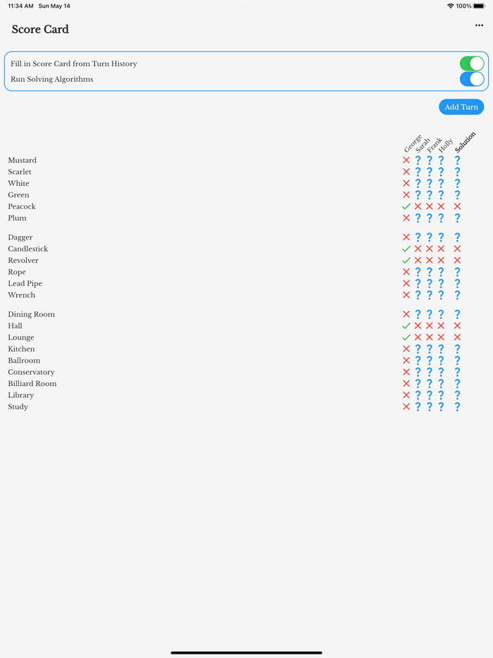 Clue or Cluedo Solver