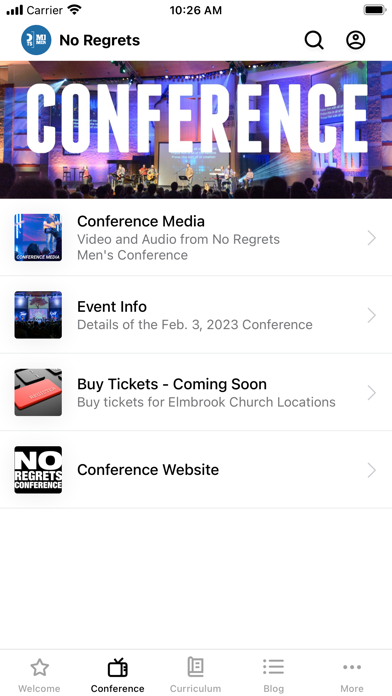 No Regrets Men's Ministries Screenshot