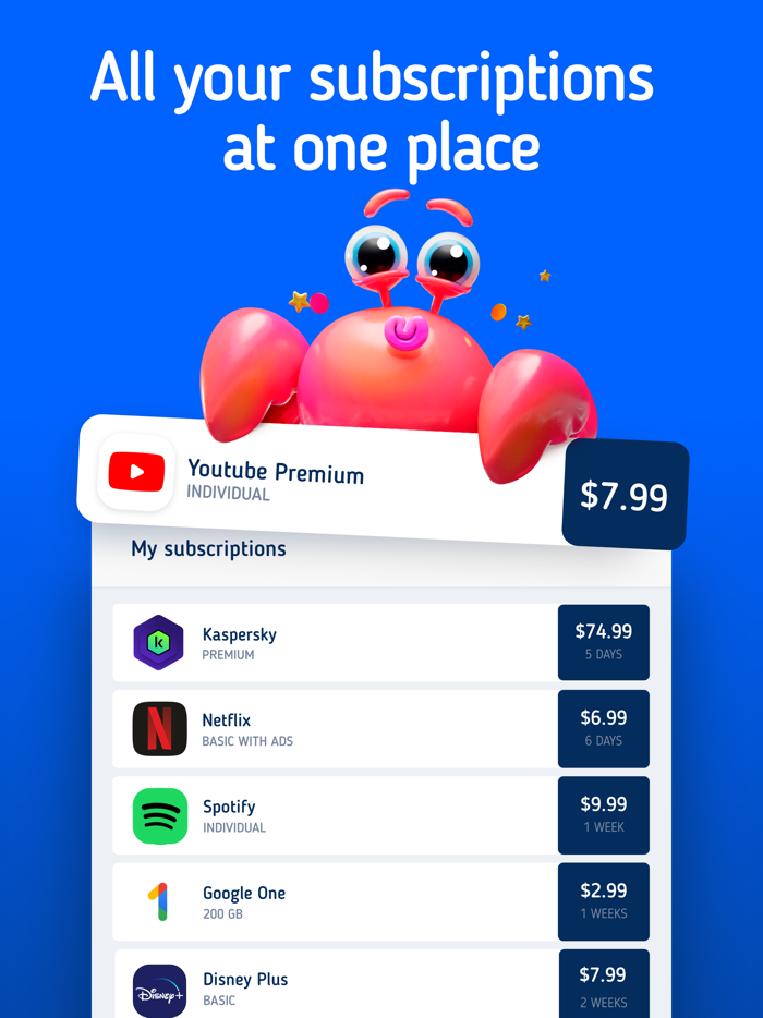 SubsCrab Subscriptions Manager