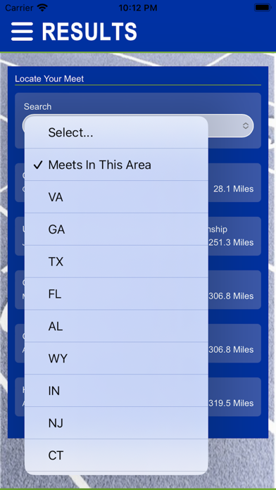 Track Meet Results Screenshot
