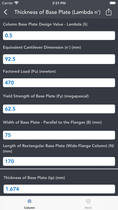 Column Construction Calculator Screenshot