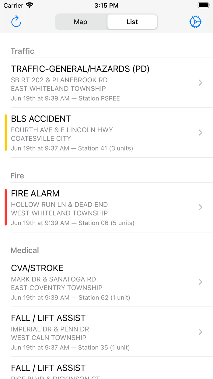 Chester County Incidents