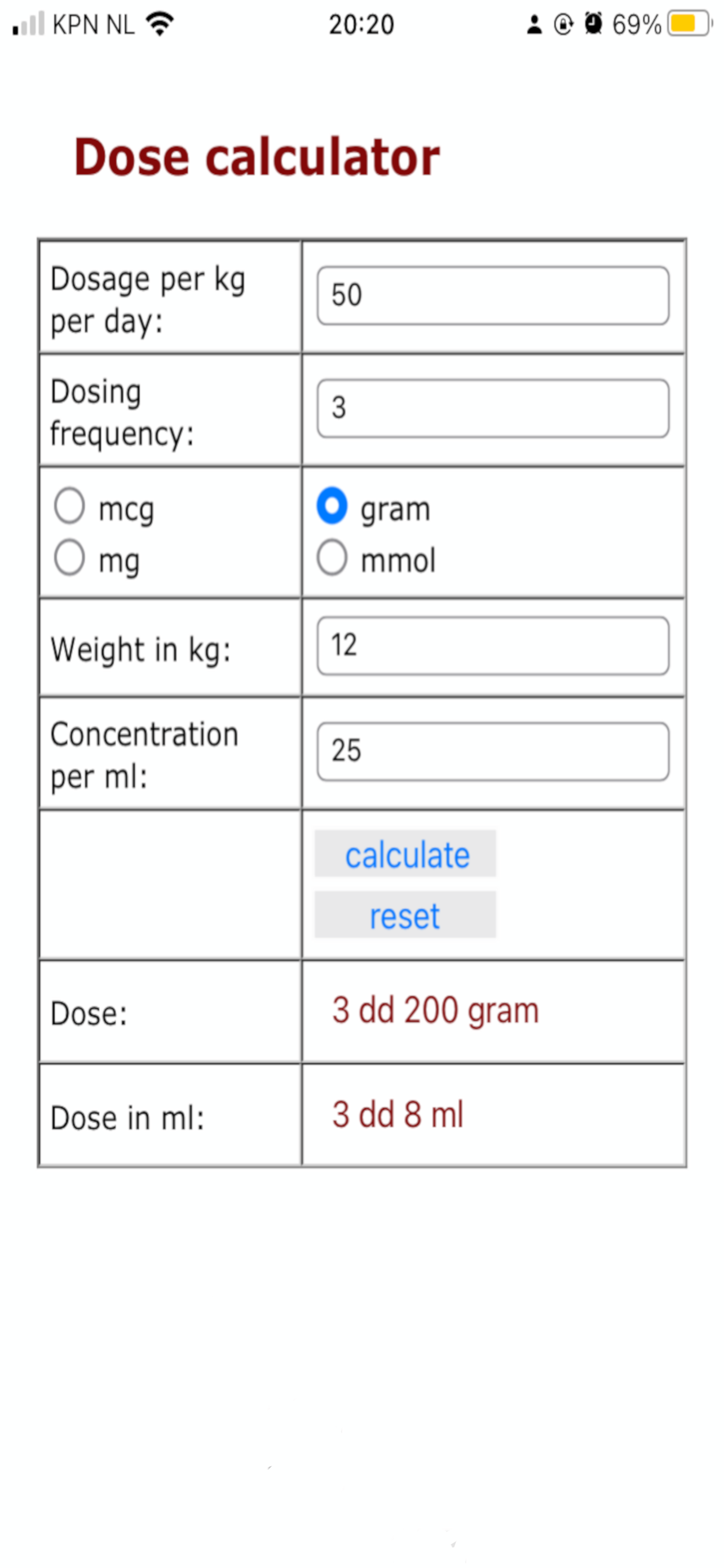 Pediatric dosage calculator