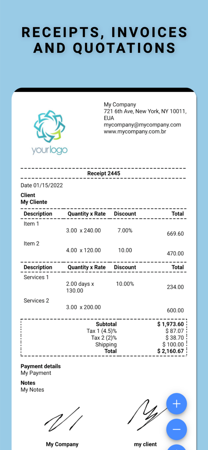 Receipt Invoice and Estimate
