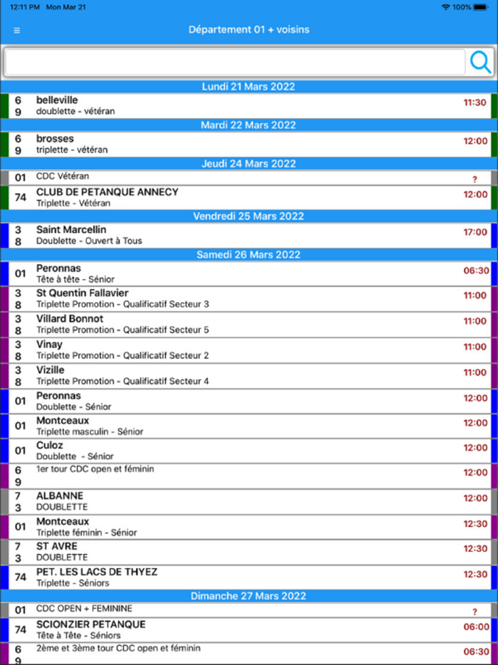 Pétanque Calendriers Concours