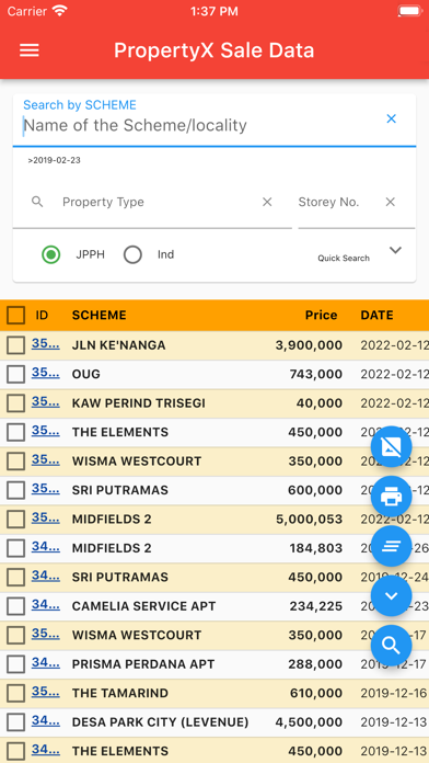 PropertyX Sale Data Screenshot