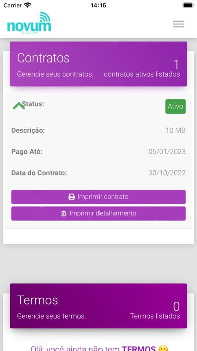 Novum - Central do Assinante Screenshot