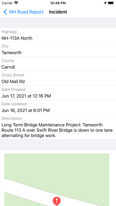 New Hampshire Road Report Screenshot
