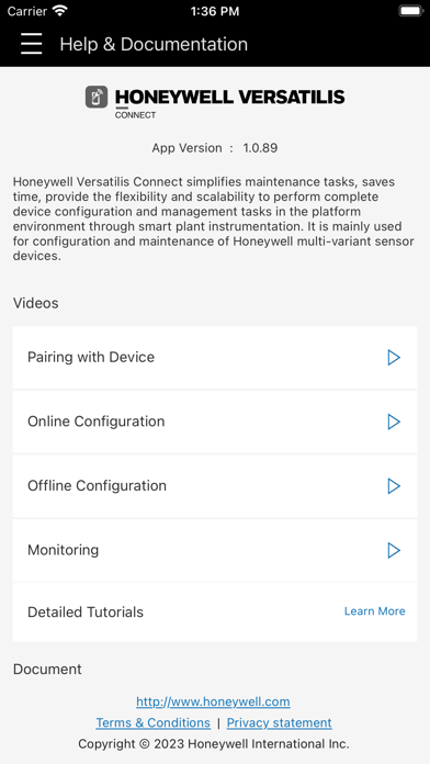 Honeywell Versatilis Connect Screenshot