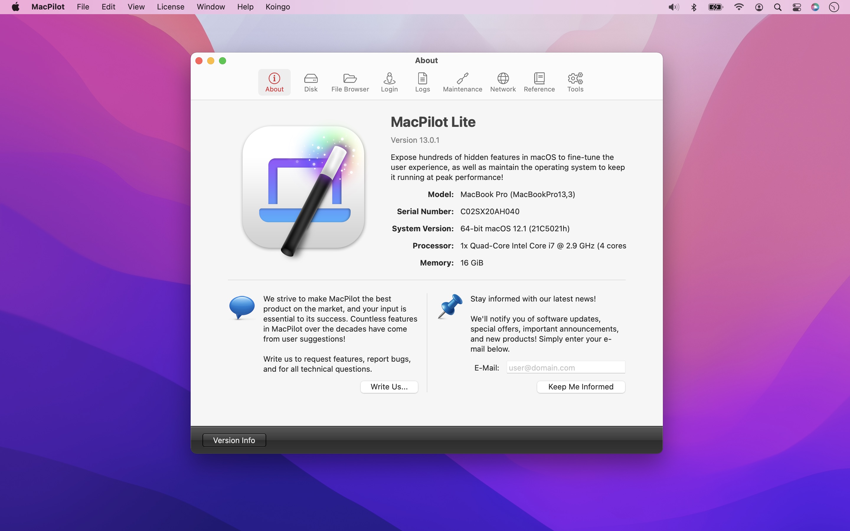 Screenshot do app MacPilot (Lite)