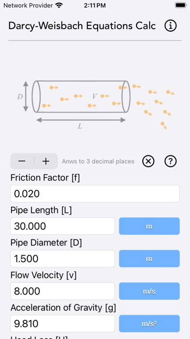 Darcy Weisbach Equations Calc Screenshot