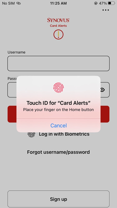 Synovus Card Alerts Screenshot