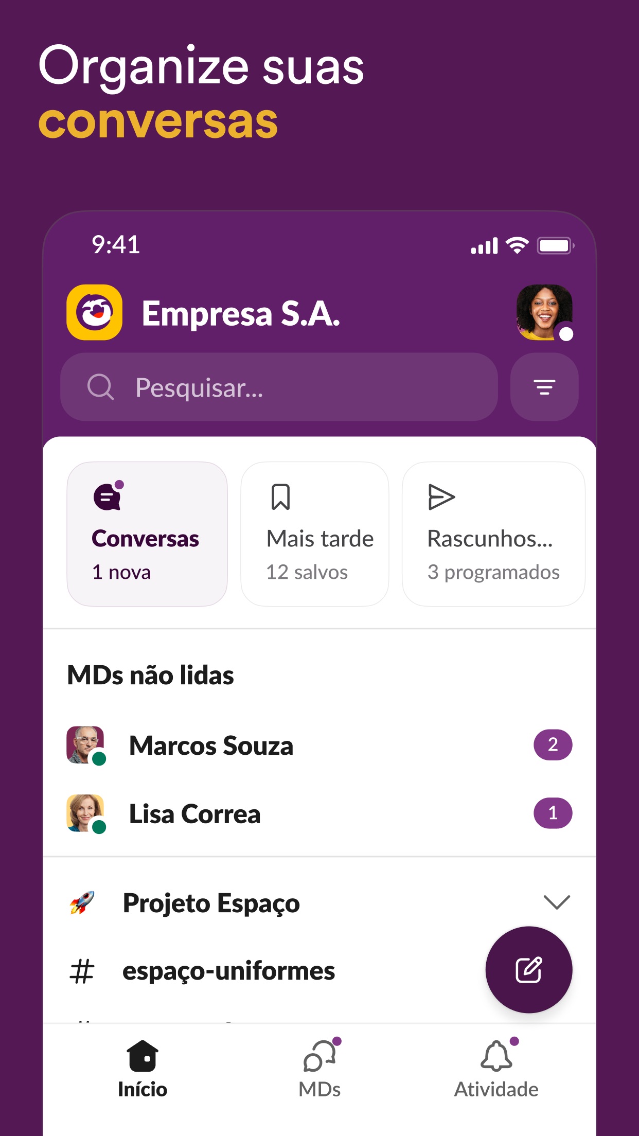 Screenshot do app Slack