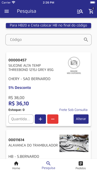 B2B CAOA Peças On-line Screenshot