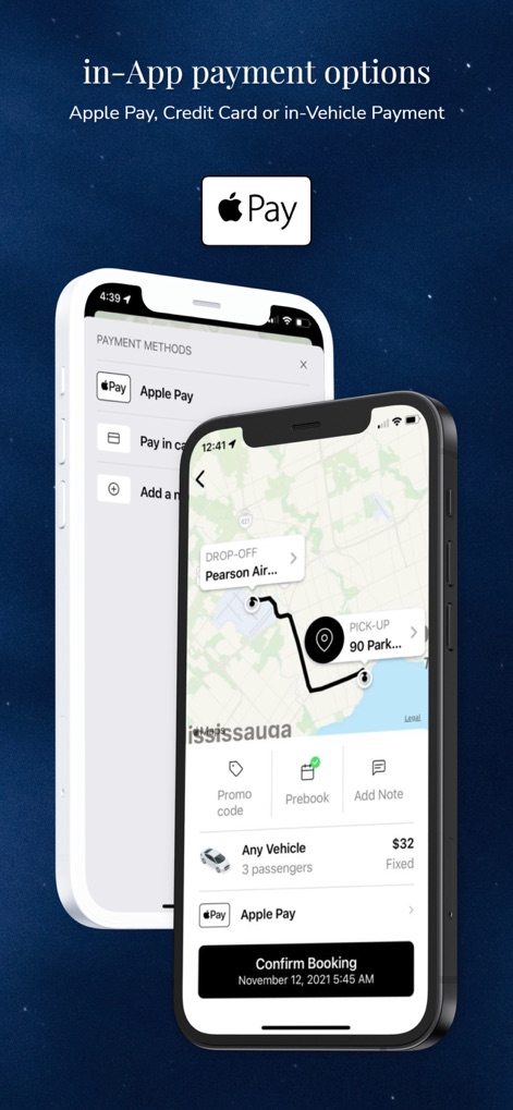 Aeroport Taxi & Limo Service - 本アプリは、Apple Payやクレジットカードを含む複数のアプリ内支払い方法を提供しており、ユーザーは自身の好みに合わせて便利な支払いを選択できます。