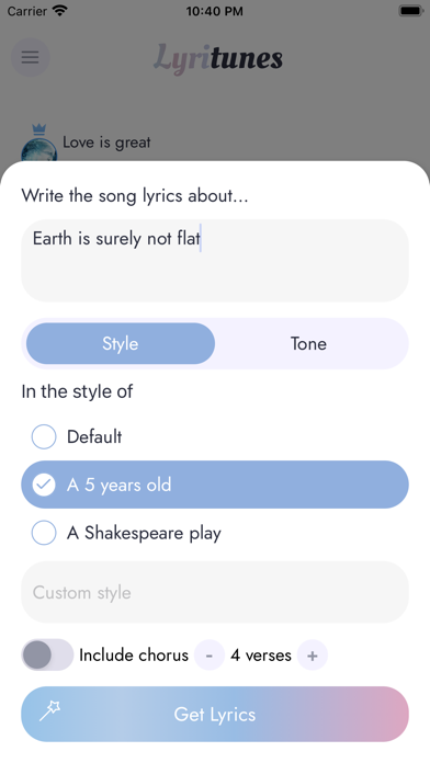 LyriTunes - Lyrics Generator Screenshot