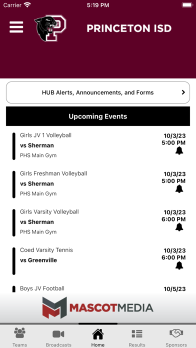 Princeton ISD Athletics Screenshot